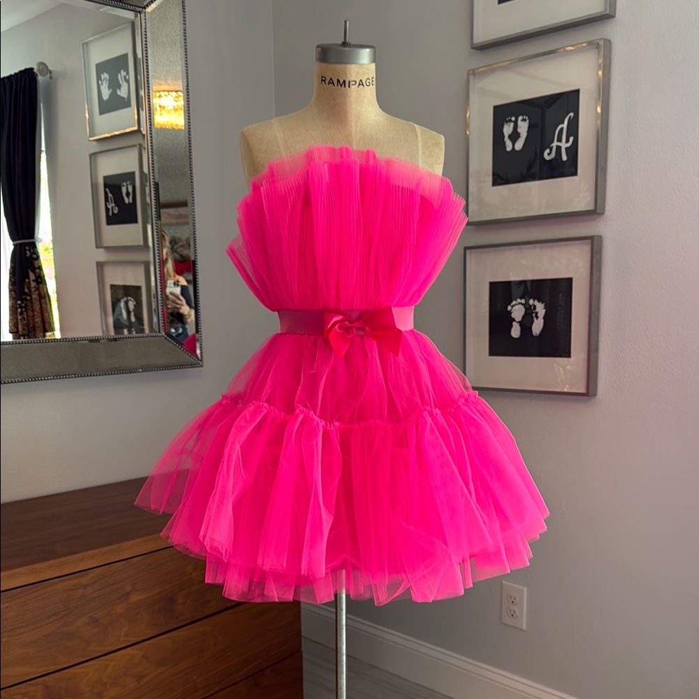 Vibrant Pink Tulle Strapless Dress